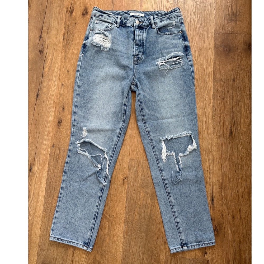 PacSun Womens High Waisted Distressed Straight Leg Light Wash Blue Jeans 28x26